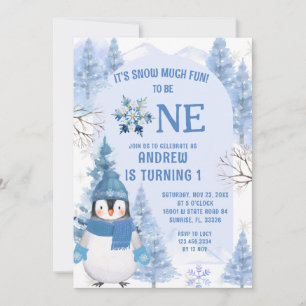 Blauwe wintersneeuw veel plezier eerste verjaardag kaart