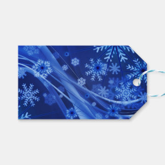 Blauwe wintersneeuwkerst cadeaulabel