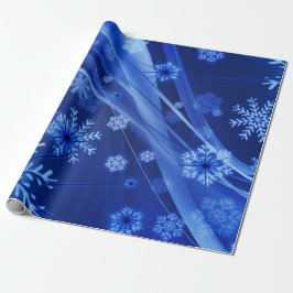 Blauwe wintersneeuwkerst cadeaupapier