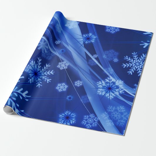 Blauwe wintersneeuwkerst cadeaupapier (Uitgerold)