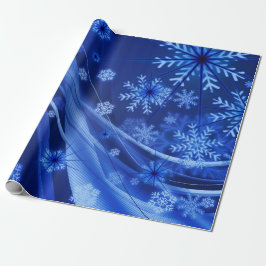 Blauwe wintersneeuwkerst cadeaupapier