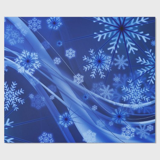 Blauwe wintersneeuwkerst cadeaupapier (Vlak)