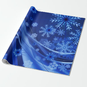 Blauwe wintersneeuwkerst cadeaupapier