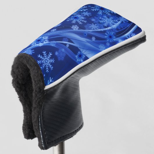 Blauwe wintersneeuwkerst golfheadcover (3/4 voorkant)