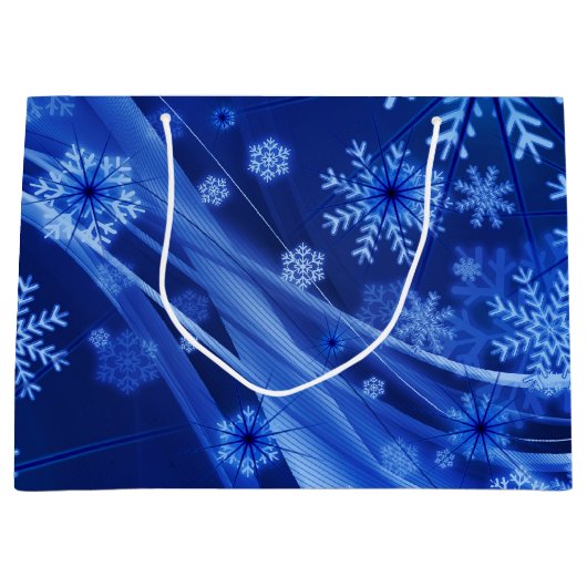 Blauwe wintersneeuwkerst groot cadeauzakje (Voorkant)