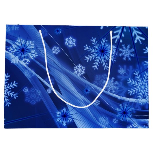 Blauwe wintersneeuwkerst groot cadeauzakje (Achterkant)