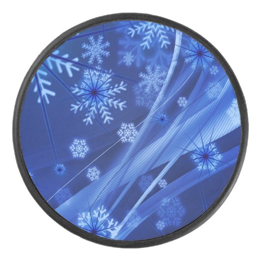 Blauwe wintersneeuwkerst hockey puck (Voorkant)
