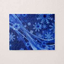 Blauwe wintersneeuwkerst legpuzzel