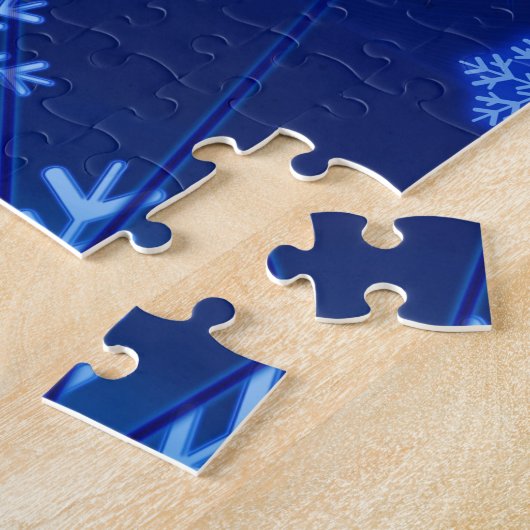 Blauwe wintersneeuwkerst legpuzzel (Zijkant)