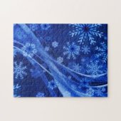 Blauwe wintersneeuwkerst legpuzzel (Horizontaal)