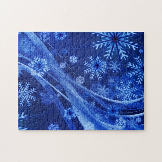 Blauwe wintersneeuwkerst legpuzzel (Horizontaal)