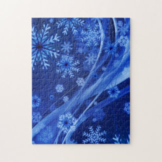 Blauwe wintersneeuwkerst legpuzzel