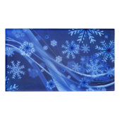 Blauwe wintersneeuwkerst naambadge (Voorkant)