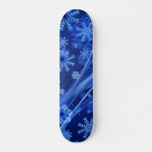 Blauwe wintersneeuwkerst skateboard