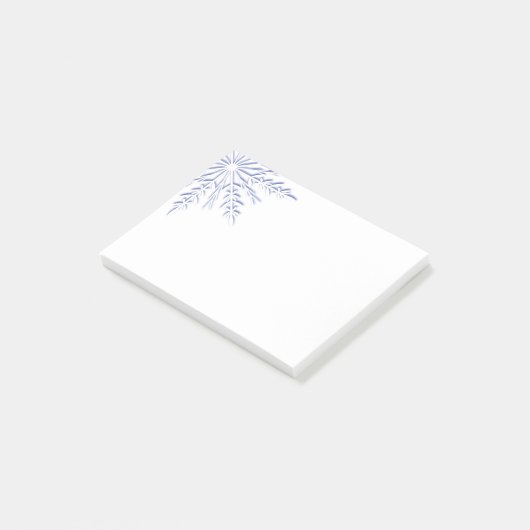 Blauwe wintersneeuwvlok op wit post-it® notes (Schuin)