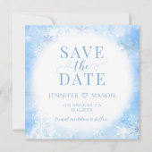 Blauwe wintersneeuwvlokken Bewaar de datum uitnodi Kaart (Voorkant)