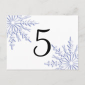 Blauwe wintersneeuwvlokken op wit tabelnummer briefkaart (Achterkant)