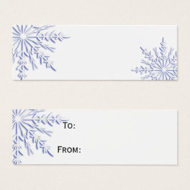 Blauwe wintersneeuwvlokken op witte Labels Mini Visitekaartjes