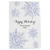 Blauwe wintersneeuwvlokken Prettige feestdagen Medium Cadeauzakje (Voorkant)