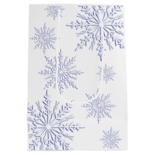 Blauwe wintersneeuwvlokken Prettige feestdagen Medium Cadeauzakje (Achterkant)