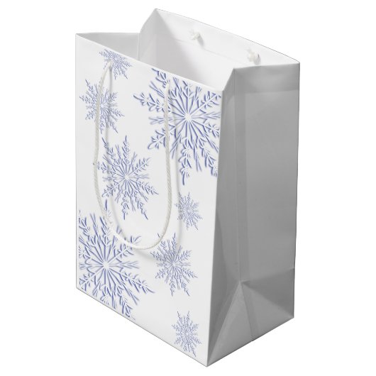 Blauwe wintersneeuwvlokken Prettige feestdagen Medium Cadeauzakje (Achterkant Gekanteld)
