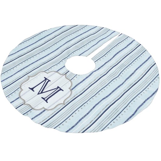 Blauwe winterstrips Monogram Initiaal Kerstboom Rok (Gekanteld)