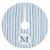Blauwe winterstrips Monogram Initiaal Kerstboom Rok (Voorkant)