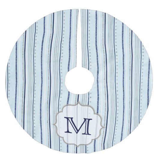 Blauwe winterstrips Monogram Initiaal Kerstboom Rok (Voorkant)