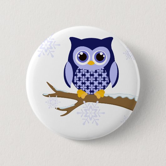 Blauwe winteruil ronde button 5,7 cm (Voorkant)