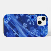 Blauwe Wintervlokken Kerstmis iPhone Hoesje (Achterkant horizontaal)