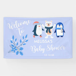 Blauwe winterwonderland pinguïn polar beer welkom spandoek