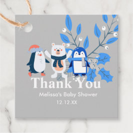 Blauwe winterwonderland poolpinguïns van beer bedankjes labels
