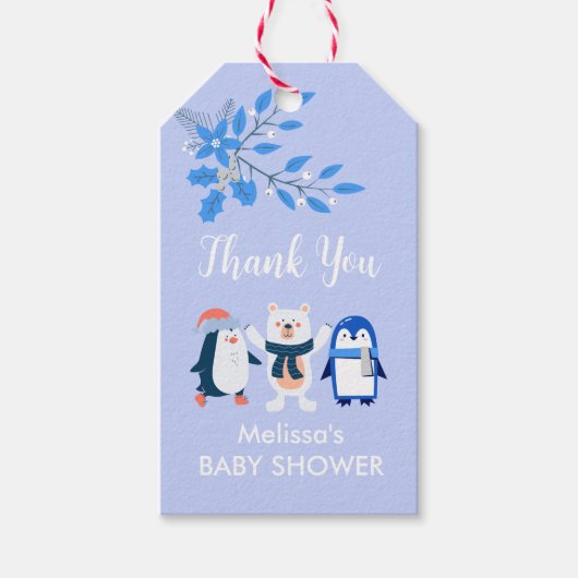 Blauwe winterwonderland poolpinguïns van beer cadeaulabel (Voorkant)