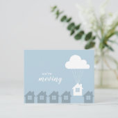 Blauwe Wit en Grijs bewegen wij Vliegend Huis Briefkaart (Staand voorkant)