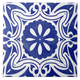 Blauwe witte Abstracte Floral uit de Middellandse  Tegeltje