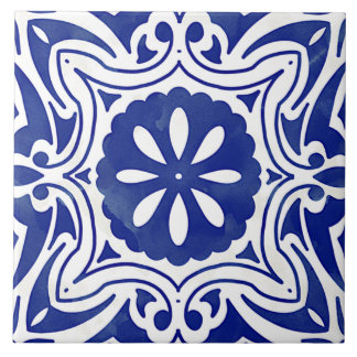 Blauwe witte Abstracte Floral uit de Middellandse  Tegeltje