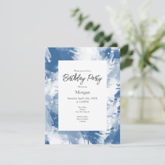 Blauwe witte Abstracte matige penseelstreken Kaart (Staand voorkant)