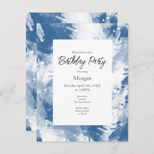 Blauwe witte Abstracte matige penseelstreken Kaart (Voorkant / Achterkant)