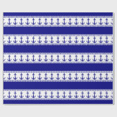 Blauwe witte anchor kuststropen cadeaupapier (Vlak)