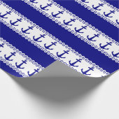 Blauwe witte anchor kuststropen cadeaupapier (Hoek)
