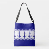 Blauwe witte anchor kuststropen crossbody tas (Achterkant)