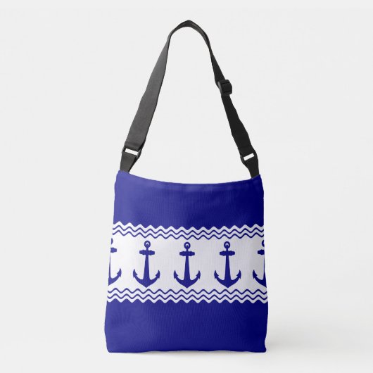 Blauwe witte anchor kuststropen crossbody tas (Voorkant)