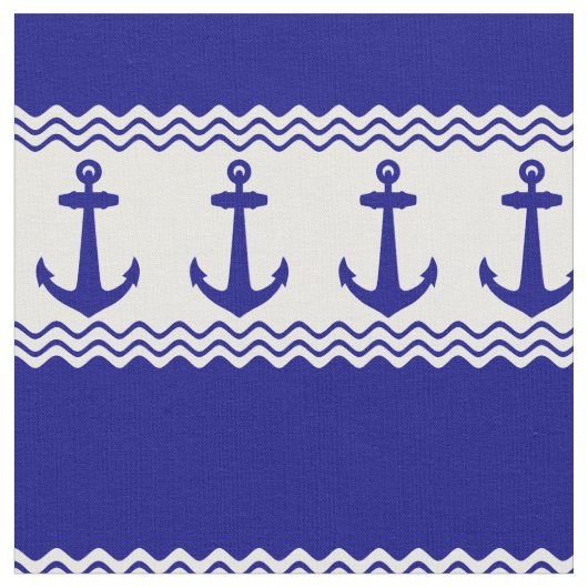 Blauwe witte anchor kuststropen stof (Close Up)