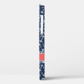 Blauwe witte anchor Pattern Coral Name Case-Mate iPhone Case (Achterkant / Links)