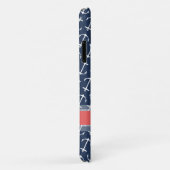 Blauwe witte anchor Pattern Coral Name Case-Mate iPhone Case (Achterkant/rechts)