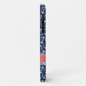 Blauwe witte anchor Pattern Coral Name Case-Mate iPhone Case (Achterkant/links)