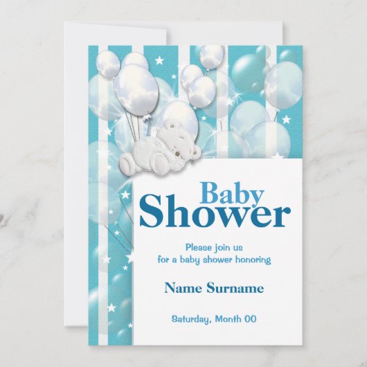 Blauwe witte baby showers jongens kaart (Voorkant)