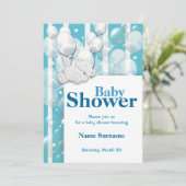 Blauwe witte baby showers jongens kaart (Staand voorkant)