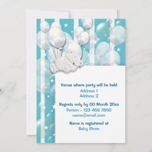 Blauwe witte baby showers jongens kaart (Achterkant)