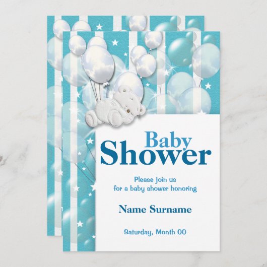 Blauwe witte baby showers jongens kaart (Voorkant / Achterkant)